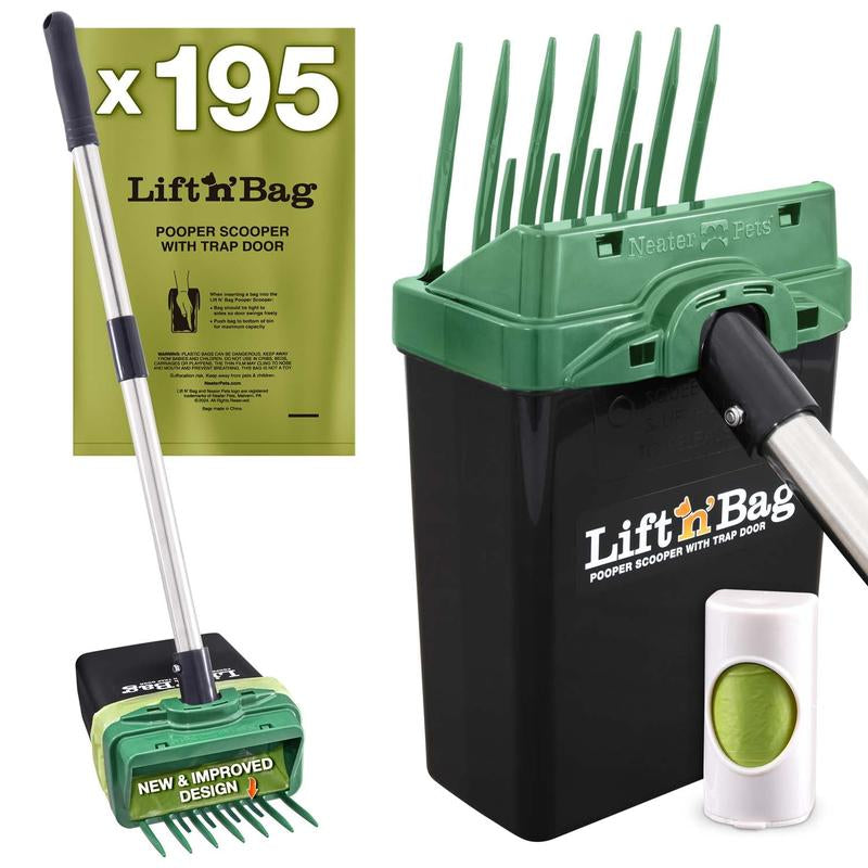 Revolutionary NEATER PETS Lift N' Bag Dog Pooper Scooper 2.0 - Effortless Cleanup with One-Handed Operation and Extra-Large Bags, Made in the USA