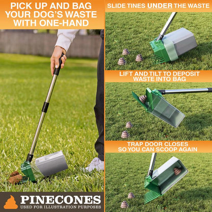 Revolutionary NEATER PETS Lift N' Bag Dog Pooper Scooper 2.0 - Effortless Cleanup with One-Handed Operation and Extra-Large Bags, Made in the USA